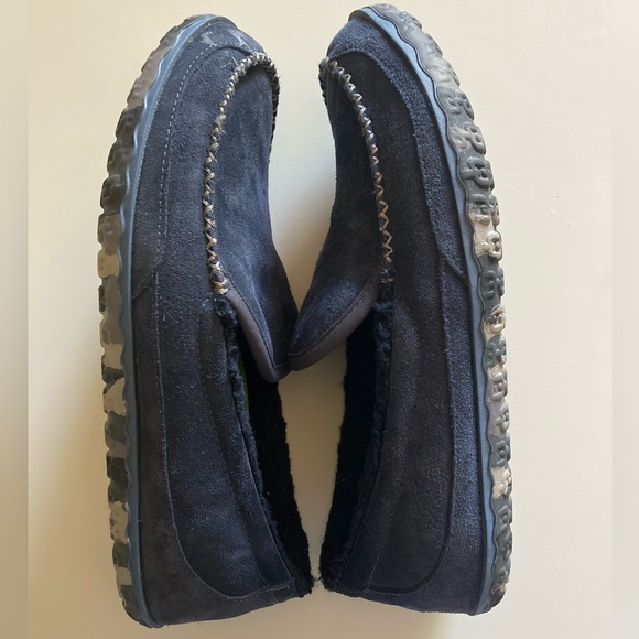 L.L Bean Mountain Slippers Suede Slip-On Fleece Lined Non-Slip Rubber Navy - Picture 6 of 11